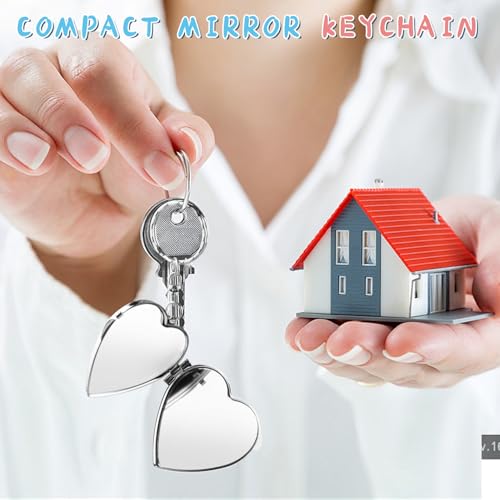 Heart Compact Mirror - 10 Pcs Portable Metal Folding Mirrors with Key Ring