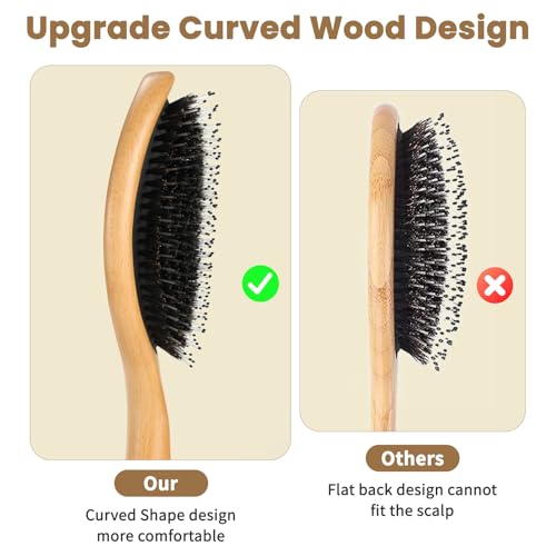 RAVEGO Boar Bristle Hair Brush - Curved Nylon Detangling Brush for All Hair