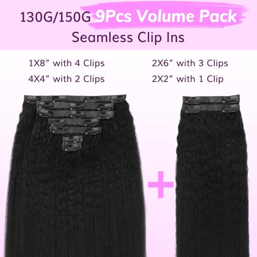 IDN BEAUTY 14-Inch Seamless Clip-In Hair Extensions for Black Women Natural Black