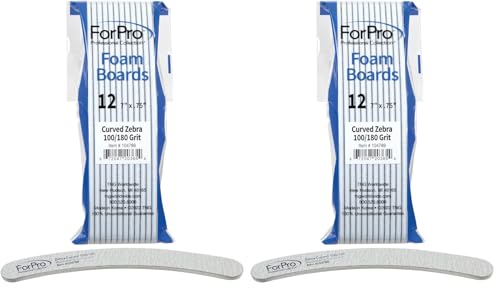 ForPro Zebra Curved Nail Files, 12 Count (Pack of 2) - 100/180 Grit