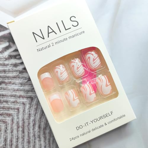 French Tip Press On Nails - Short Square Acrylic with Stripes (24 Pack)