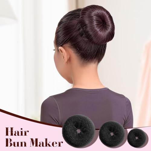 Black Hair Donut Bun Maker Kit - 4 Sizes, 20 Hair Nets, Bobby Pins & Wax Stick