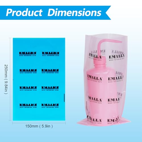 Emalla 250Pcs Pink Tattoo Wash Bottle Bags - Waterproof Sleeves