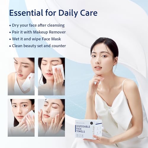 Disposable Face Towels - 50 Biodegradable Makeup Remover Wipes, Extra Soft & Absorbent