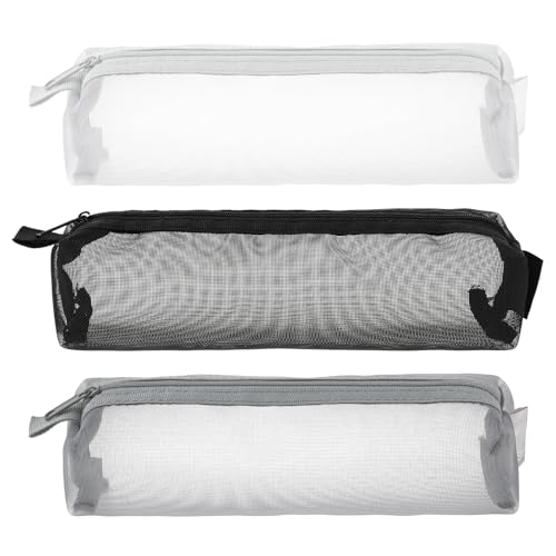 Styquenzer 3-Pack Mesh Makeup Bags - Clear Nylon Cosmetic Travel Pouches with Zipper