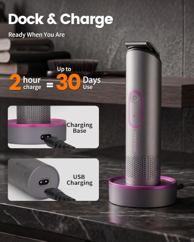 PRITECH Waterproof Body Hair Trimmer for Men - Gray/Fuchsia