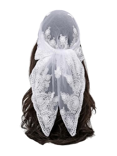 Floerns Women's Floral Embroidery Lace Hair Bandana, Sheer Mesh Head Scarf
