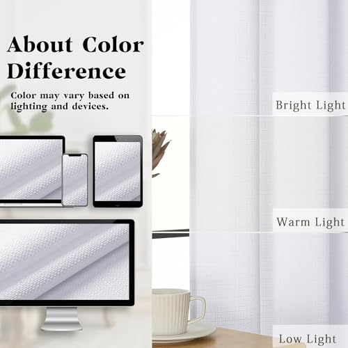 Gwine White Faux Linen Curtains - 30 Inch Length, 2 Panels