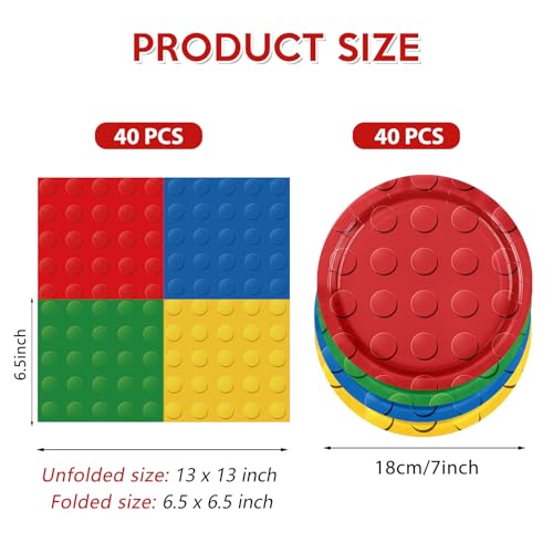 80PCS Building Block Birthday Party Supplies Set - Plates & Napkins for 20 Kids