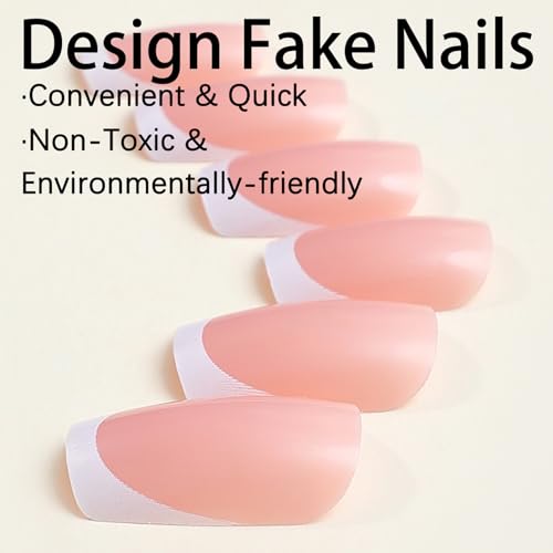 24 Pcs White French Tip Press-On Nails with Glue Stickers