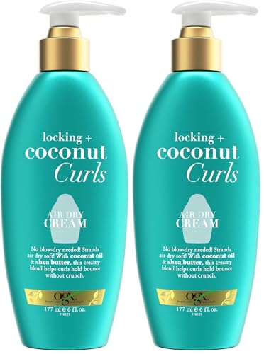 OGX Locking + Coconut Curls Air Dry Cream, Frizz-Defying Hair Styling, 6 oz (2 Pack)