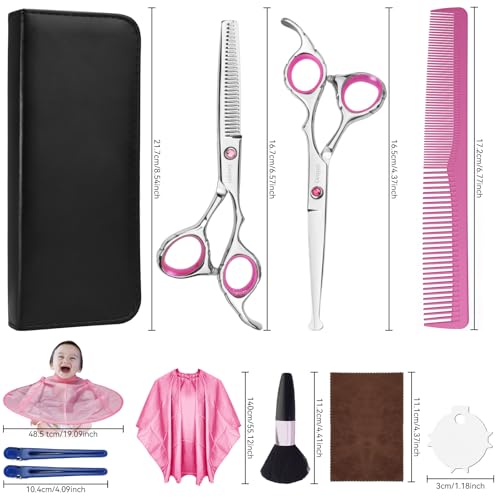 Genpai Toddler Haircut Scissors Kit Black & Pink - Safe 11-Piece Grooming Set