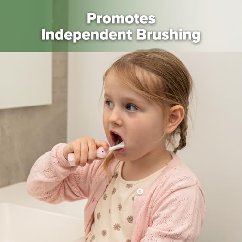 Haakaa Dinosaur Toothbrush for Kids 2-4 - Pink 2 Count with Silicone No-Slip Handle, Tongue Cleaner