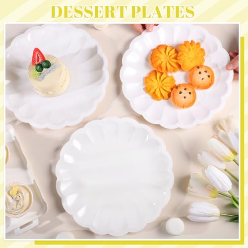 30 Pcs White Scalloped Paper Plates - Heavy Duty Disposable Party Plates