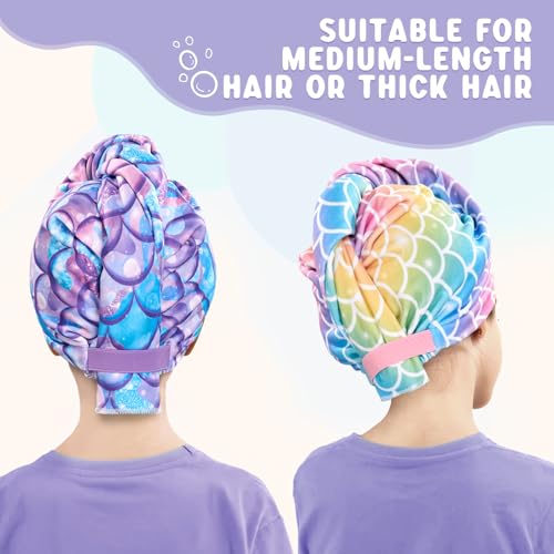 Kids Microfiber Hair Towel Wrap - Rainbow & Purple Mermaid Design, 2 Pack
