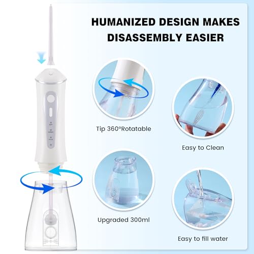 ZUAMEGU White Rechargeable Water Flosser for Teeth Cleaning, Portable, Quiet & IPX7 Waterproof