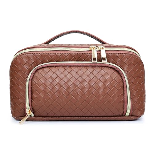 Reaoly Go Brown Travel Makeup Bag - Waterproof Organizer with Dividers