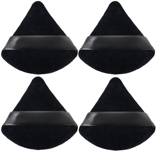 ZHIYE 4-Pack Triangle Reusable Makeup Sponge Puffs for Face, Wet & Dry Use, Black
