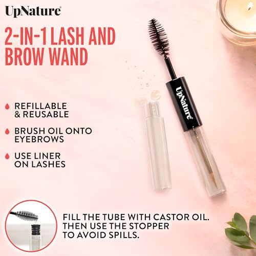 UpNature Lash Serum for Eyelash Growth - 100% USDA Organic Castor Oil for Eyelashes and Eyebrows Hexane Free (2oz Glass Bottle)