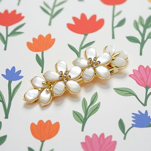 D Floral Design Flower Hair Clips for Women - 3 Pcs Vintage Rhinestone Barrettes