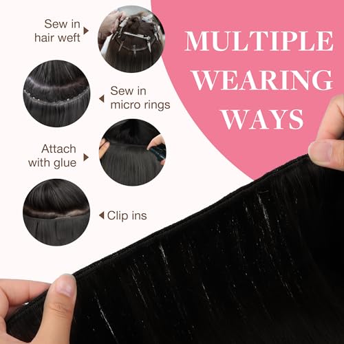 GOO GOO Sew in Hair Extensions Real Human Hair, Weft Hair Extensions Human Hair, 2 Dark Brown 20inch 100g, Weft Bundles Straight Silky Remy Hair