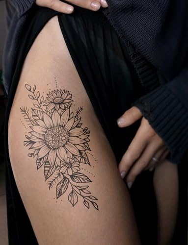 Sunflower Semi-Permanent Tattoo Pack - Large & Mini Floral Designs, Water-Resistant, Skin-Friendly