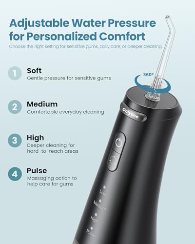Onlyone Black Water Flosser with Adjustable Pressure for Oral Care