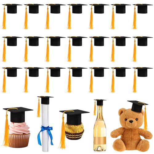 20 Mini Graduation Caps with Tassels - Felt Wine Bottle Toppers