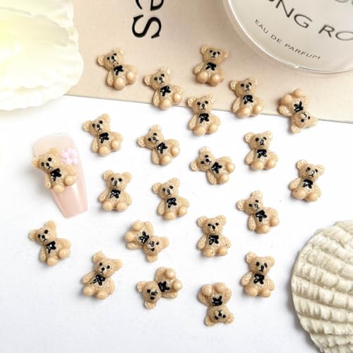 Cute 3D Brown Bear Nail Charms with Rhinestones - 30pcs