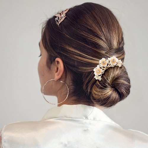 Gold French Hair Pins for Women - 2pcs Pearl Flower Bun Clips
