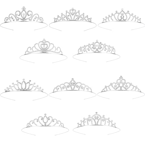 GLITZJOY 10-Piece Sparkly Rhinestone Princess Tiara Headband Set for Women & Girls