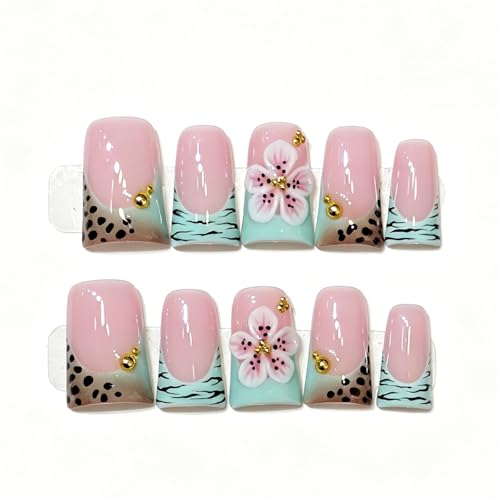Blue Ombre Handmade Duck Tip Press On Nails - Medium Size