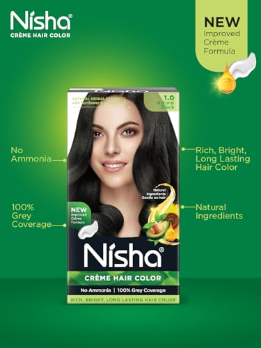 Nisha Natural Black Permanent Hair Dye Kit – 1 Count, 100% Gray Coverage, Long-Lasting 120g