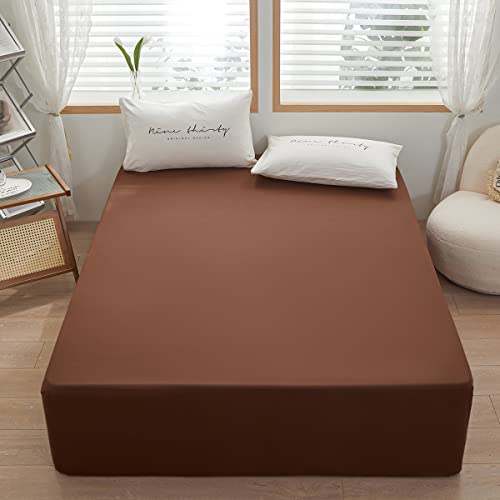Twin XL Fitted Sheet - Deep Pocket Microfiber - Soft & Durable - Brown