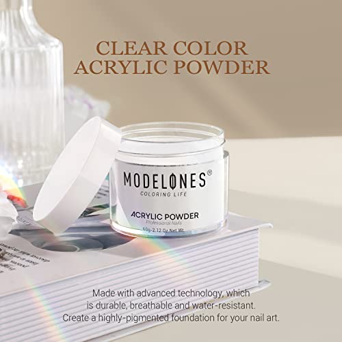 Modelones 2.12oz Transparent Clear Acrylic Powder for Nails - Non-Yellowing Formula, Quick Air-Dry, No Lamp Needed (2.12 Ounce / Transparent Crystal)