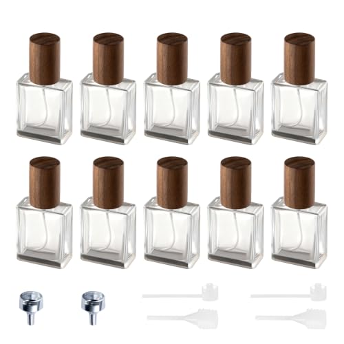 Cryslora Refillable Perfume Atomizer, 15ml Travel Spray Bottle with Wood Lid