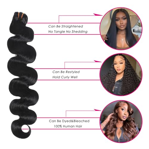 16A Raw Body Wave Human Hair Bundles Human Hair 100% Unprocessed Brazilian Boutique Virgin Hair Extensions,Double Wefts,Triple Lifespan (Body Wave 1 Bundle, 30 inch)