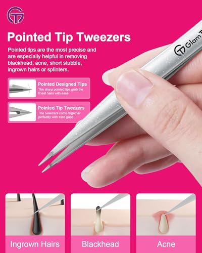 GlamTweeler Precision Tweezer Set with Carrying Case - Slant & Point Tips