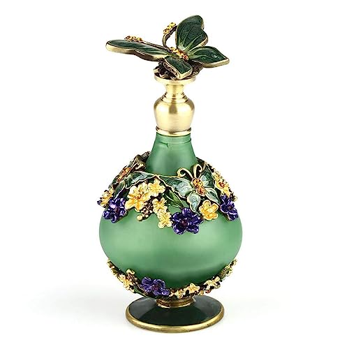 Rayberro Green Butterfly Vintage Perfume Bottle 25ML Refillable Glass with Rhinestones