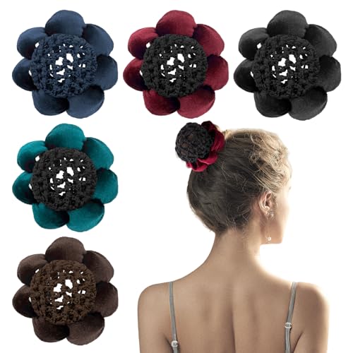 Thinslimer Pack of 5 Large Ballet Hair Bun Covers with Flower Elastic Ponytail Holders