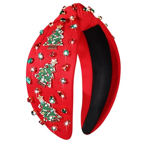 NVENF Women's Jeweled Plaid Christmas Headband with Crystals and Pearls - Holiday Gift (Christmas Tree 7)