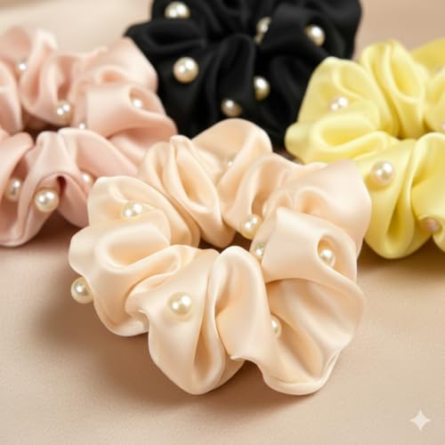 Vivedge Satin Scrunchies with Pearl - Mixed-Color Silky Hair Ties