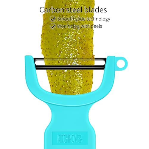 KITCHPOWER Vegetable Peeler Set - Ergonomic Carbon Steel Peelers, 3-Pack in Orange, Blue, Yellow