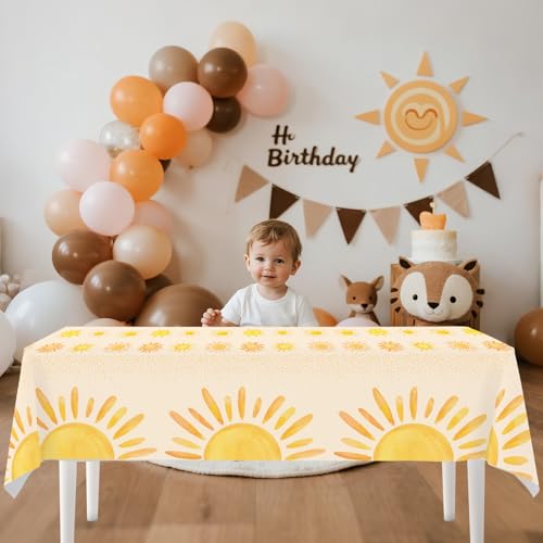 Boho Sunshine Table Covers - 4pcs Disposable Plastic for Baby Showers & Birthday Parties