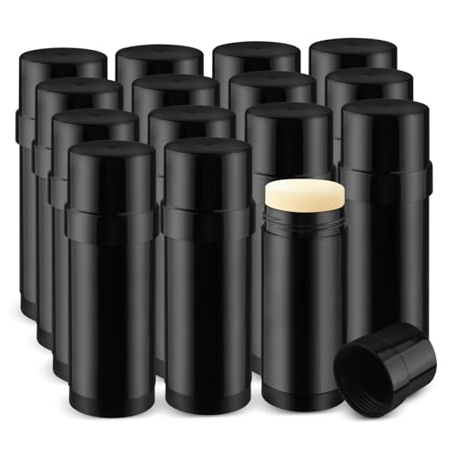 15 Pcs 2 oz Black Twist-Up Deodorant Containers - Refillable Lip Balm Tubes