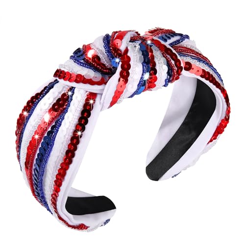 Patriotic Sequin Knotted Headband - Red White and Blue USA Hair Accessory
