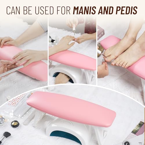 Pink Nail Arm Rest Hand Cushion for Manicure Station - Foldable Microfiber