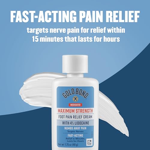 Gold Bond Medicated Foot Pain Relief Cream with Lidocaine 4% – Numbs Foot Pain & Moisturizes Dry Heels, 1.75 oz
