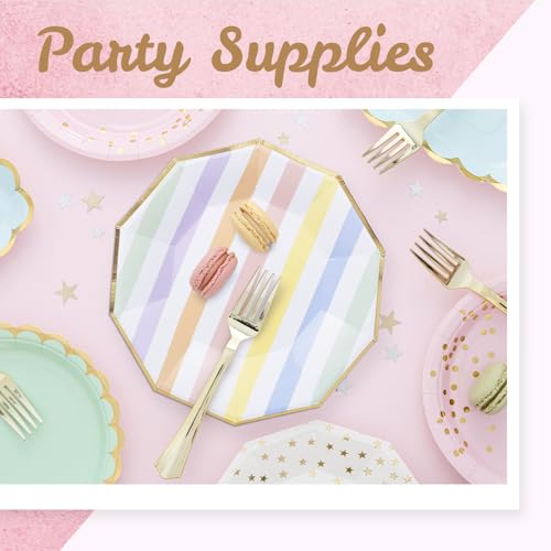 Pastel Rainbow Decagon Paper Plates - 50-Pack 9-Inch Decorative Plates