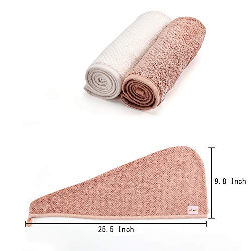 M-bestl 2 Pack Microfiber Hair Towel Wrap,Hair Drying Towel with Button,Quick Dry Hair Towel Turban for Women,Absorbent Anti-frizz Head Towel for Long Thick Curly Hair(Pink&Beige)